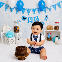 Baby 1st Birthday Cake Smash Romper and Suspender Shorts Set of 2 Outfit O079 | 1Y | Galaxy Print