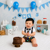 Baby 1st Birthday Cake Smash Romper and Suspender Shorts Set of 2 Outfit O079 | 1Y | Solar Print