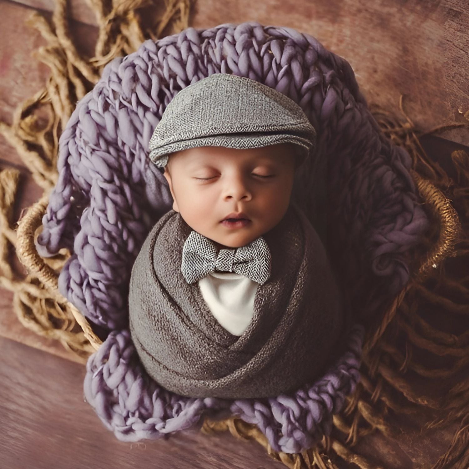 Baby Boy Gentleman Cap and Bowtie SR001 | Set of 2 | 3M | Grey