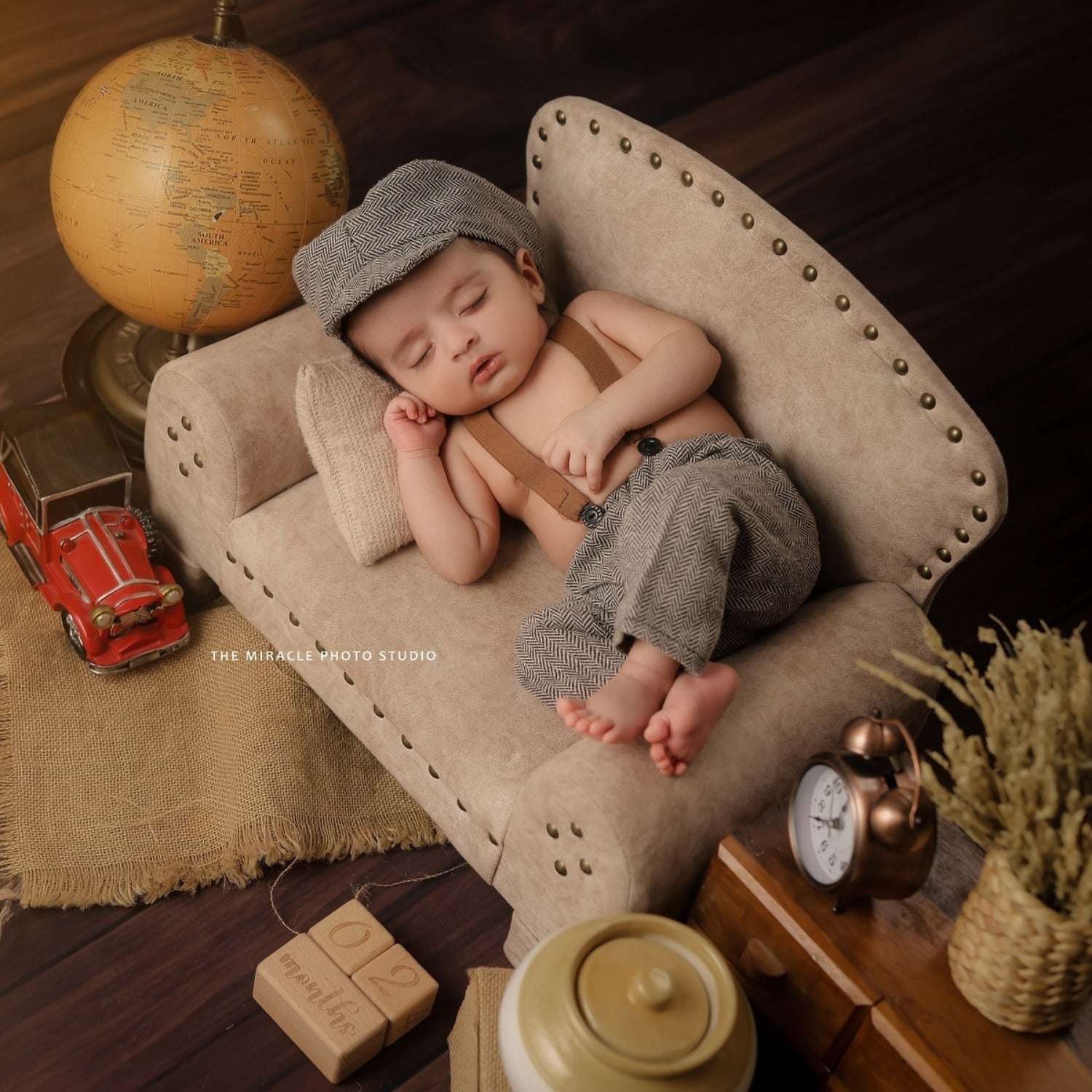 Baby Boy Gentleman Cap and Suspender Pant SR002 | 2M | Grey Texture
