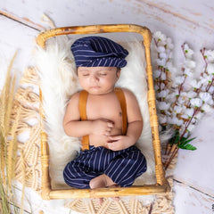 Baby Boy Gentleman Cap and Suspender Pant SR002 | 2M | Navy Blue Lining