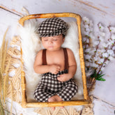 Baby Boy Gentleman Cap and Suspender Pant SR002 | 2M | Brown Chex