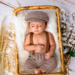 Baby Boy Gentleman Cap and Suspender Pant SR002 | 2M | Brown Texture