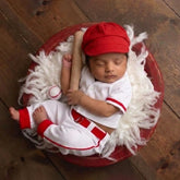 Baby Boy Red Sports Outfit with Cap O118 | NB | Red White