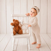 Baby Boy Ruffled Full Sleeves Romper with Earband O094 | 1Y | Beige