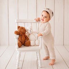 Baby Boy Ruffled Full Sleeves Romper with Earband O094 | 1Y | Beige