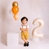 Baby Boy Suspender Shorts Outfit with Bow Tie Outfit O045 | 2Y | White Mustard