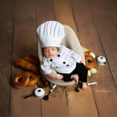 Baby Chef Baker Professional Cook Costume Shirt, Pant & Hat O169 | 3M | Black White