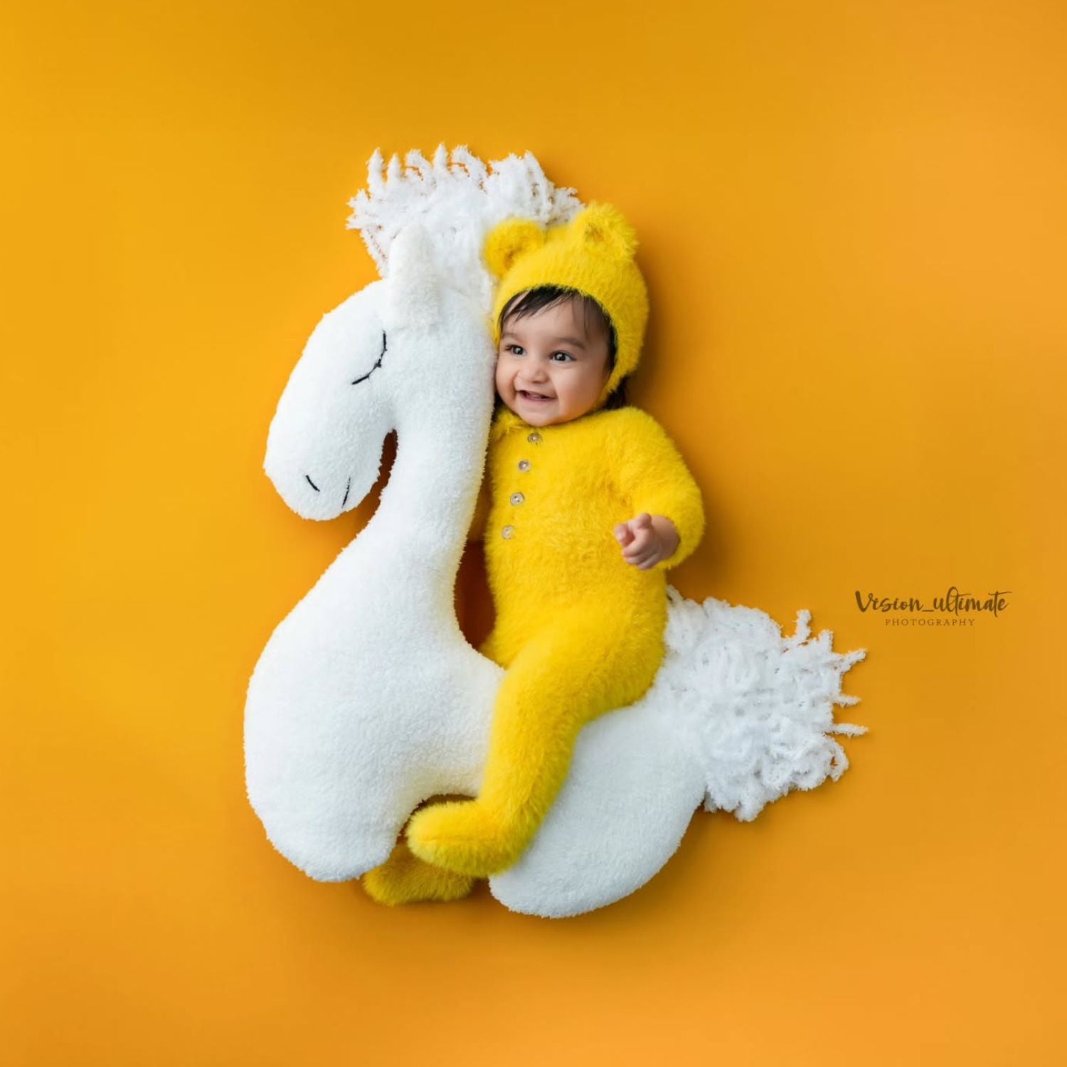 Baby Fur Romper with Bonnet Outfit O057 | 2M | Yellow