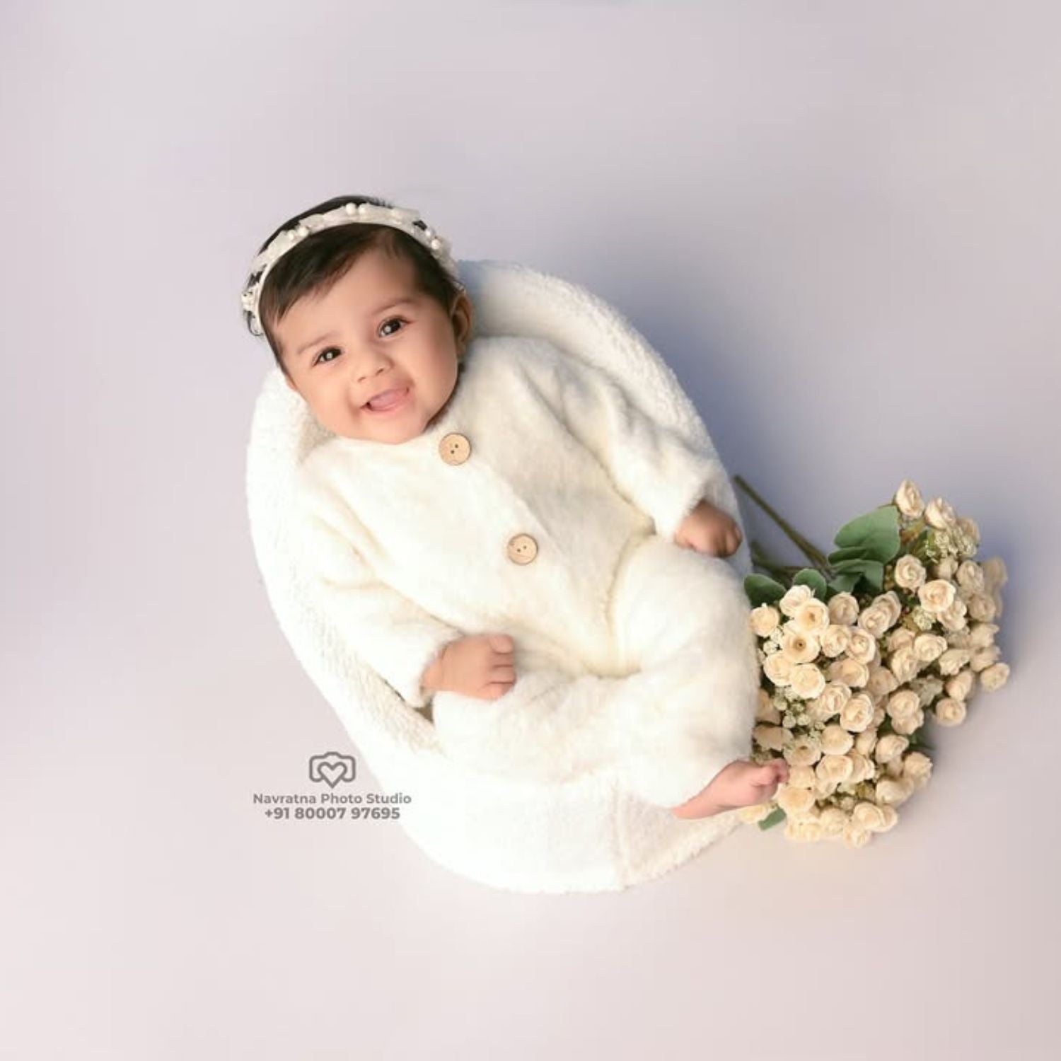 Baby Fur Romper with Rabbit Ears Bonnet O113 | 3M | Off White