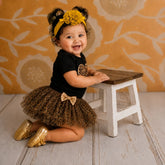 Baby Girl Birthday Cake Smash Outfit Leopard Romper with Skirt and Hairband Set of 3 Outfit O068 | 1Y | Black Brown