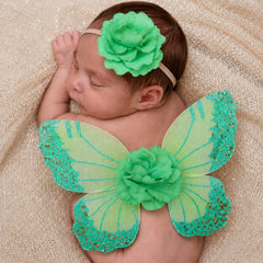 Baby Girl Butterfly Wings with Flower Headband O219 | 3M | Green