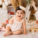 Baby Girl Chiffon Lace Embroidered Tie Knot Shoulder Sleeveless Top O142 | 3M | Off White