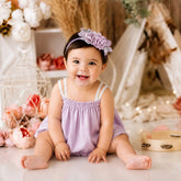 Baby Girl Chiffon Lace Embroidered Tie Knot Shoulder Sleeveless Top O142 | 3M | Purple