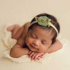 Baby Girl Green Fan Flower Hairband H074 | 1Y | Olive Green