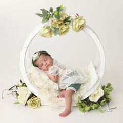 Baby Girl Knit Lace Frock with Lace Bonnet SR004 | Set of 2 | NB | Green