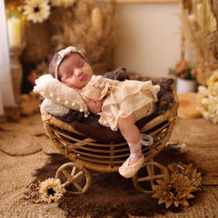 Baby Girl Lace Frill Frock with Bonnet Posing Aid and Botties SR030 | Set of 4 | 2M | Cream