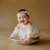 Baby Girl Lace Off-Shoulder Top with Bow Headband O209 | 1Y | Milky White