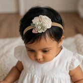 Baby Girl Peach Rose Flower With Pearl Hairband H062 | 1Y | Peach