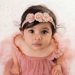 Baby Girl Pearl Beaded Flower Hairband H049 | 1Y | Peach