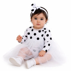 Baby Girl Polka Dot Romper Outfit O071 |1Y | White