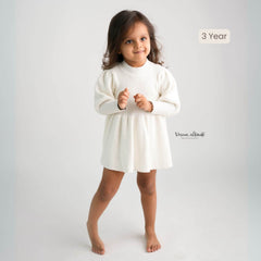 Baby Girl Puff Sleeve Girls Ribbed Dress O018 | 1Y | Off White