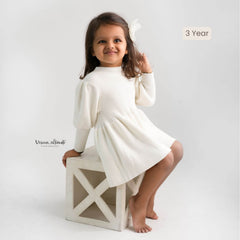 Baby Girl Puff Sleeve Girls Ribbed Dress O018 | 1Y | Off White