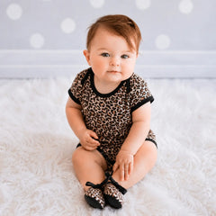 Baby Girl Romper with Hairband and Booties Set of 3 Outfit O065 | 1Y | Leopard Print
