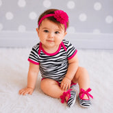 Baby Girl Romper with Hairband and Booties Set of 3 Outfit O065 | 1Y | Zebra Print
