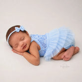Baby Girl Ruffle Lace Romper with Headband O225 | 3M | Sky Blue