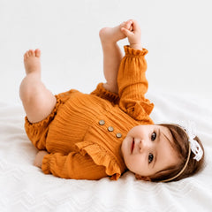 Baby Girl Ruffled Full Sleeves Romper Outfit O040 | 6M | Sandstone Orange