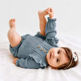 Baby Girl Ruffled Full Sleeves Romper Outfit O040 | 6M | Tiffany Blue