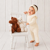 Baby Girl Ruffled Full Sleeves Romper with Earband O094 | 1Y | Cream