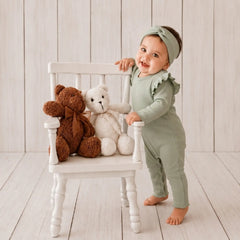 Baby Girl Ruffled Full Sleeves Romper with Earband O094 | 1Y | Pistachio