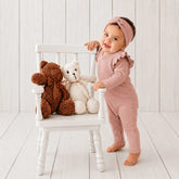 Baby Girl Ruffled Full Sleeves Romper with Earband O094 | 1Y | Rusty Brown