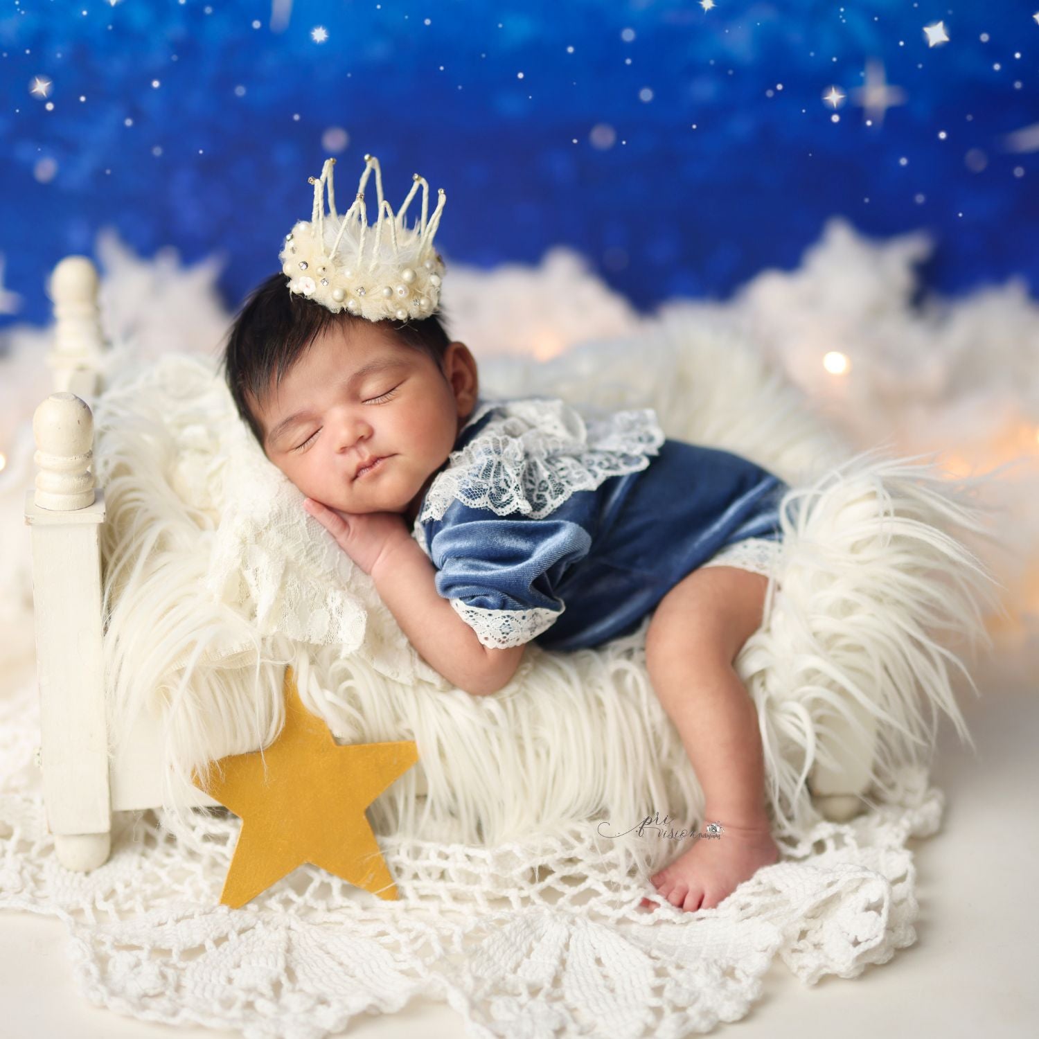 Baby Girl Velvet Romper with Hairband O089 | NB | Blue