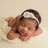 Baby Girl White Flower with pearls Hairband H071 | 1Y | White Yellow