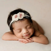 Baby Girl White Flower with pink pollens Hairband H070 | 1Y | White Peach