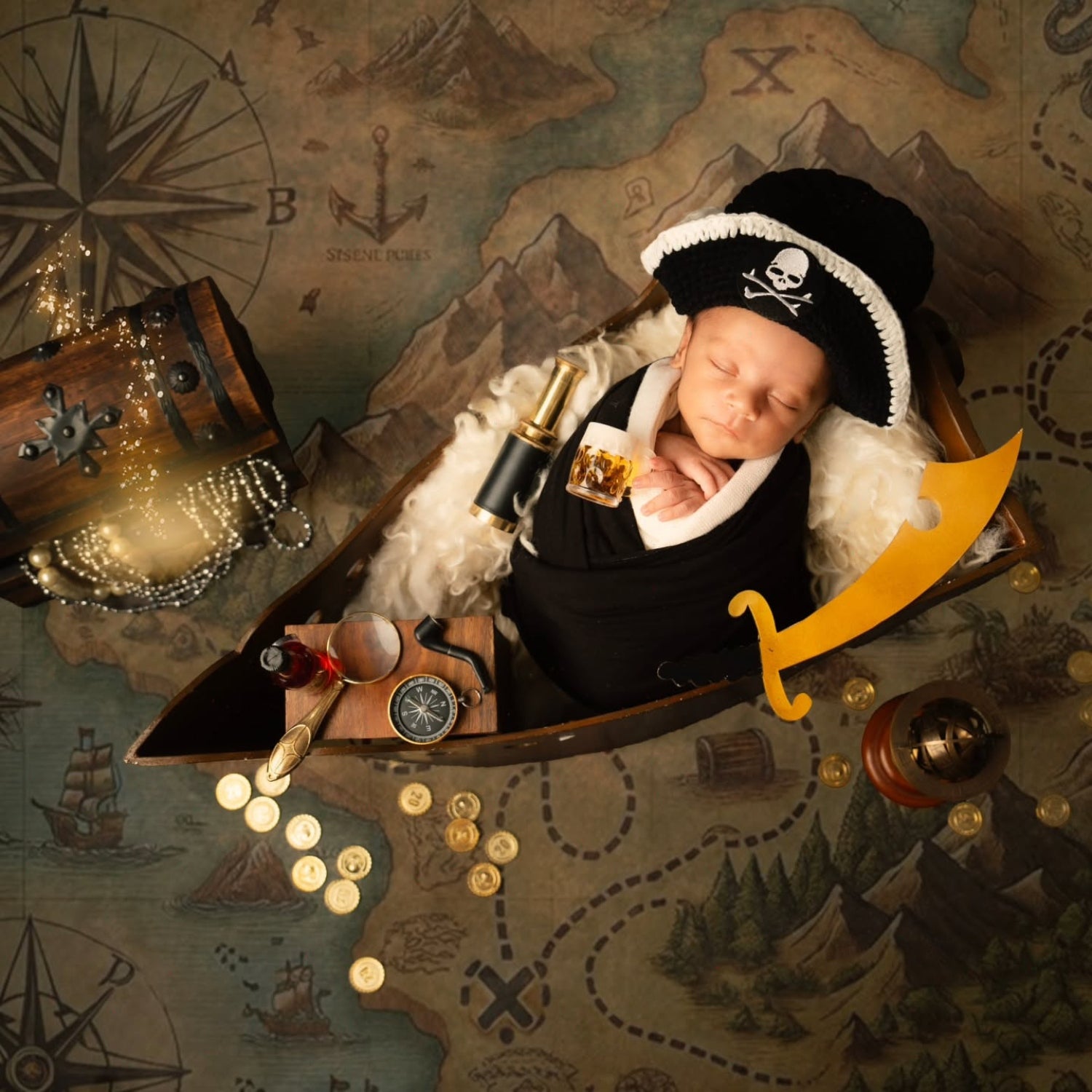 Baby Knit Newborn Pirate Hat Photo shoot prop O135 | 3M | Black