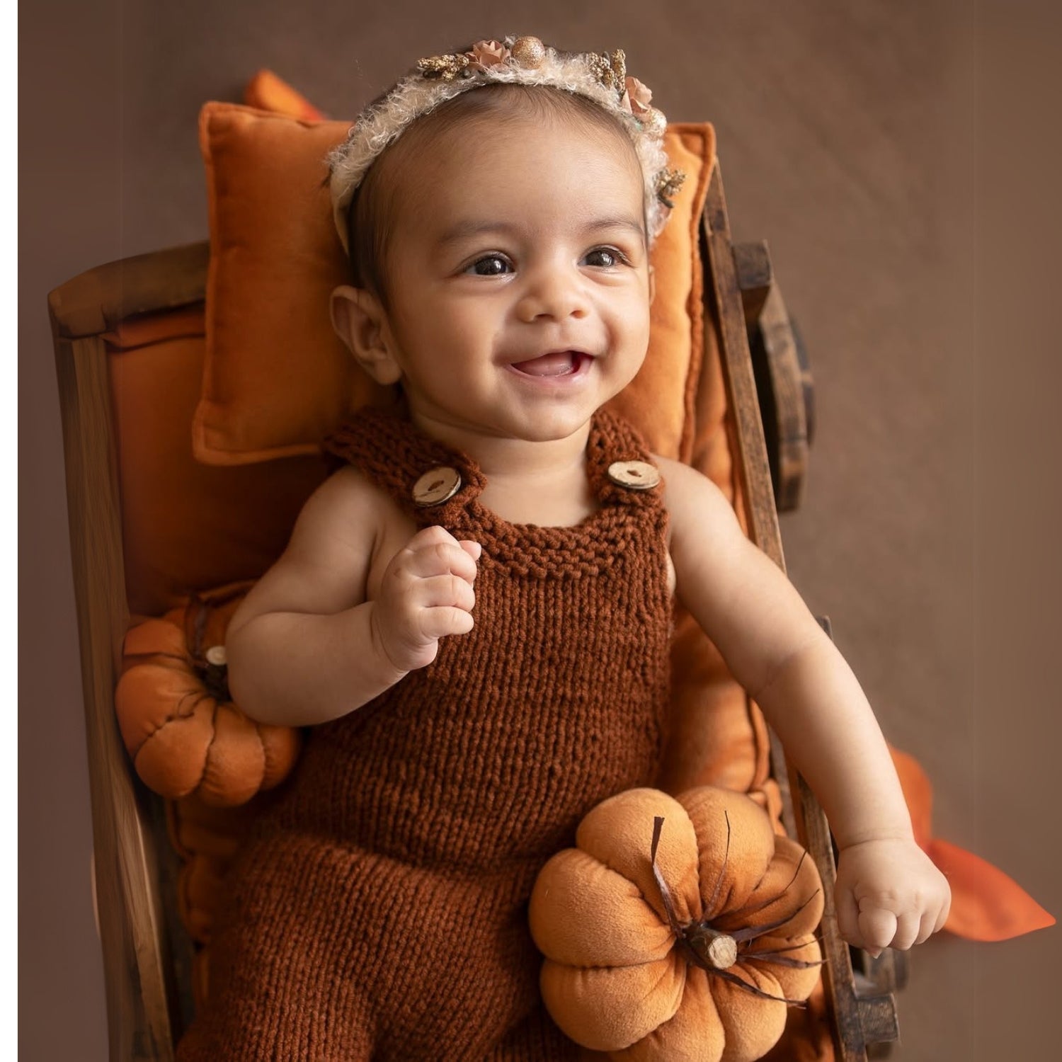 Baby Knitted Suspender Romper Outfit | 2M | Chocolate Brown