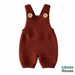 Baby Knitted Suspender Romper Outfit | 2M | Chocolate Brown
