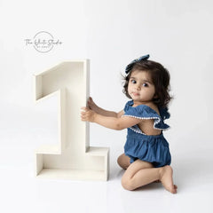 Baby Mosaic Numeric 1 Balloon Filling Box | Wooden Decorative | Off White