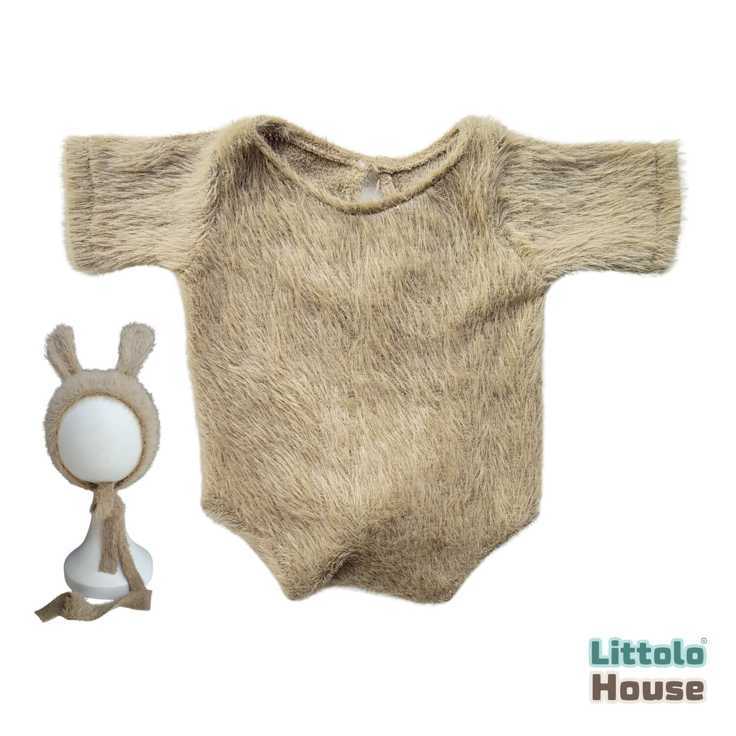 Baby Premium Furry Romper with Bunny Bonnet O232 | 3M | Light Brown