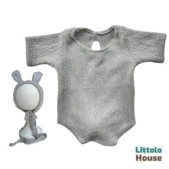 Baby Premium Furry Romper with Bunny Bonnet O232 | 3M | Light Grey
