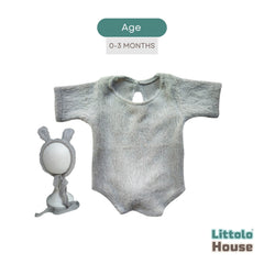 Baby Premium Furry Romper with Bunny Bonnet O232 | 3M | Light Grey