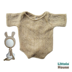 Baby Premium Furry Romper with Bunny Bonnet O232 | 3M | Light Brown