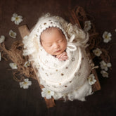 Baby Star Adorned Wool Knitted Baby Wrap & Bonnet Set of 2 SR095 | NB | Off White