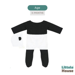 Baby Panda Romper with Bonnet O180 | NB | Black White