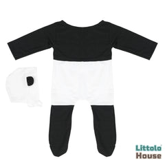 Baby Panda Romper with Bonnet O180 | NB | Black White