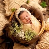 Baby Wool Knit Wrap with Mohair Bonnet SR088 | NB | Beige